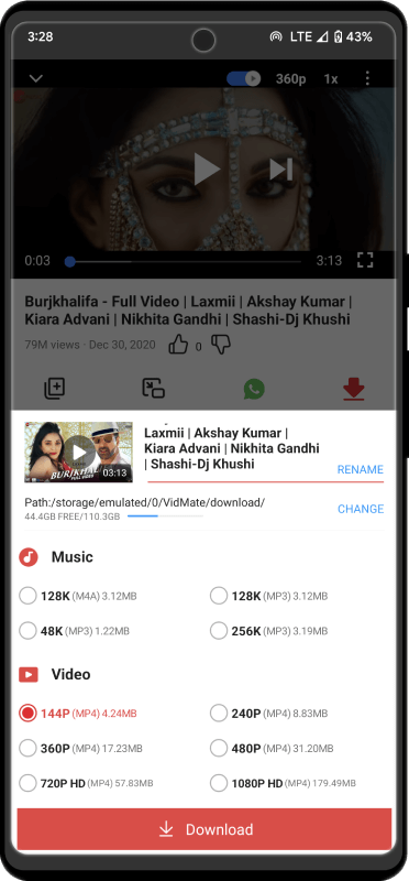 Choosing format and quality in VidMate