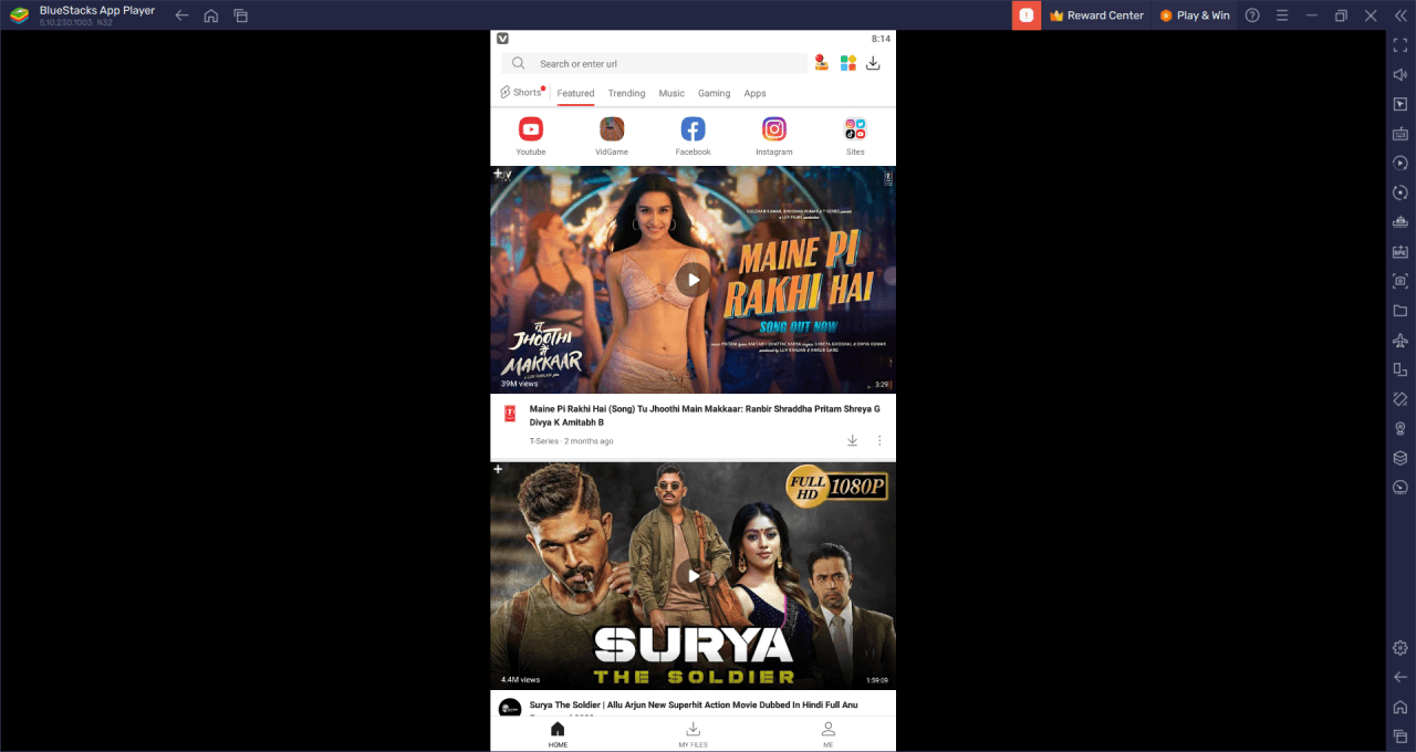 VidMate running in an Android emulator on PC